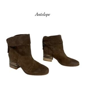 Antelope Brown Suede Heeled Ankle Boots Size 38